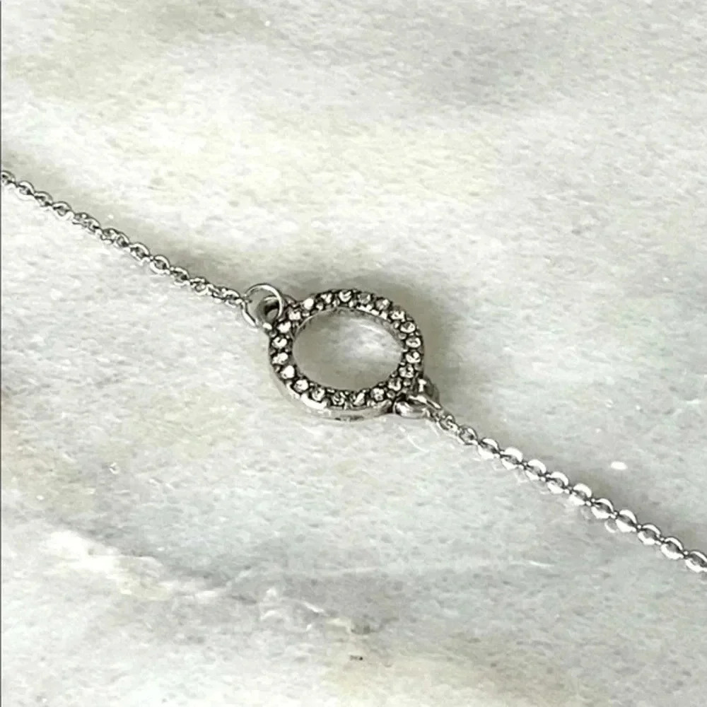 Circle Rhinestone Silver Tone Necklace